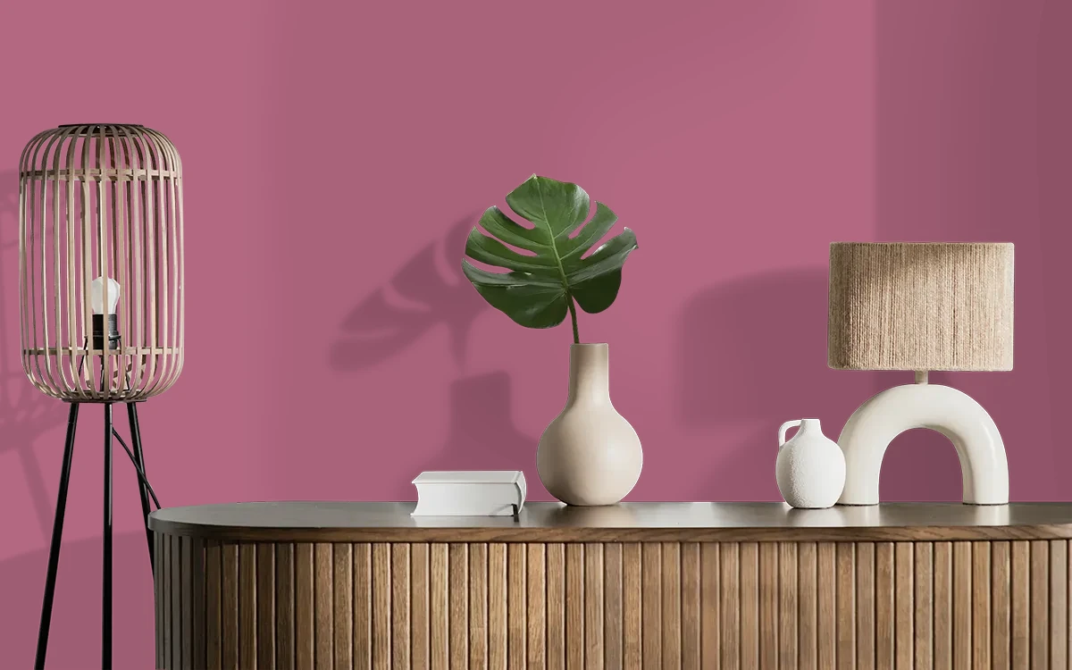 Nippon Paint's ROSE VELVET color on different wall surfaces.