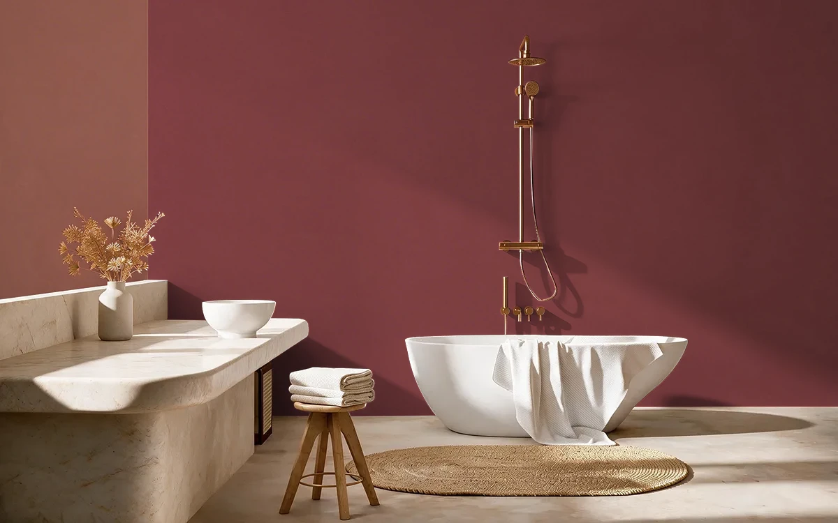 Nippon Paint's ROSY DREAMS color on different wall surfaces.