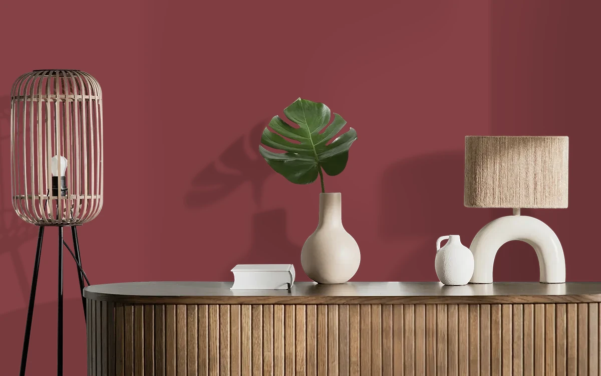 Nippon Paint's ROSY DREAMS color on different wall surfaces.
