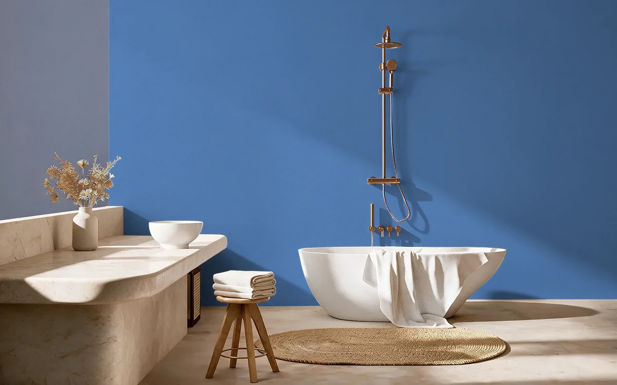 Nippon Paint's RUBIK'S BLUE color on different wall surfaces.