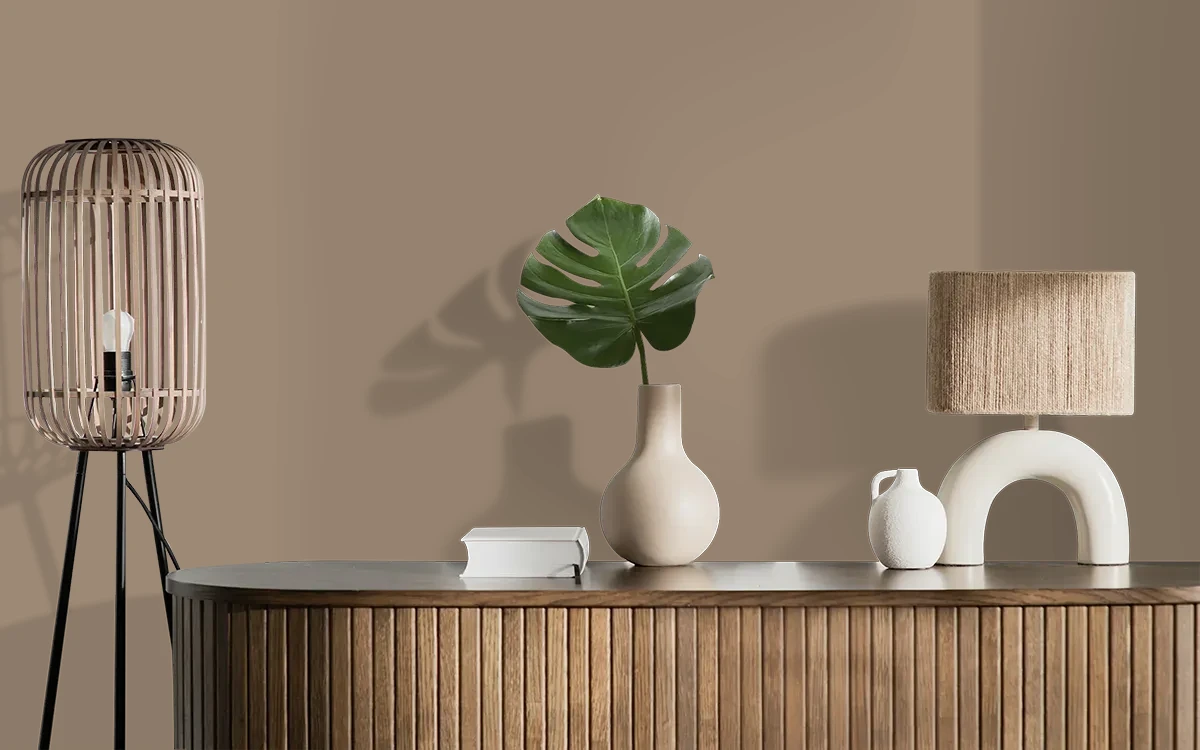 Nippon Paint's RUSTIC BROWN color on different wall surfaces.