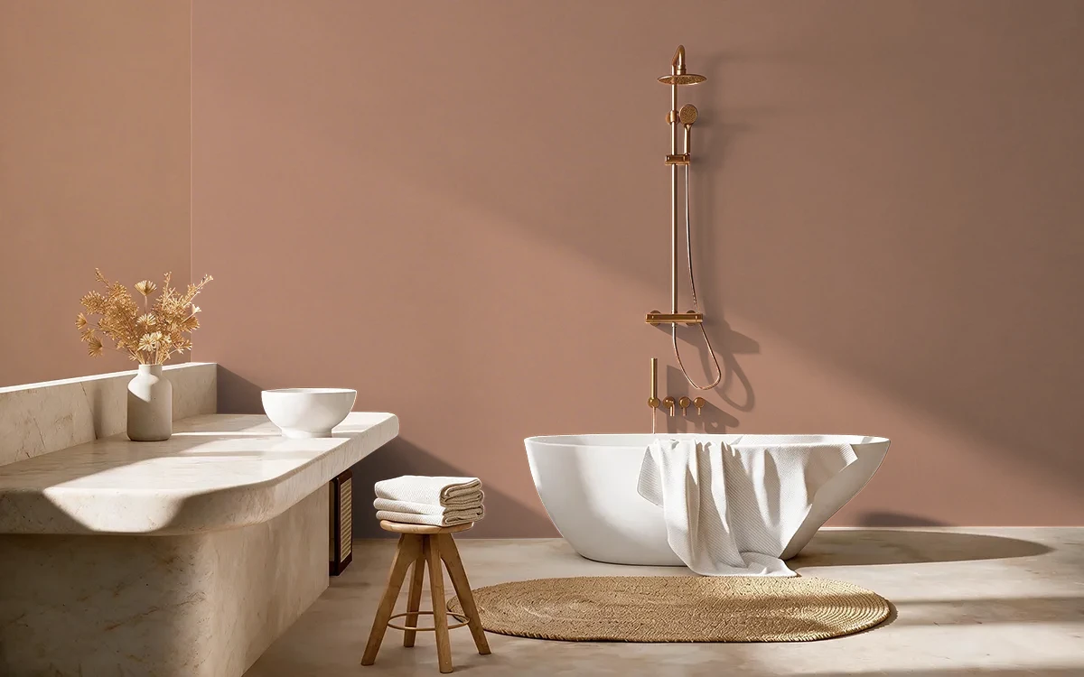 Nippon Paint's RUSTIC LEATHER color on different wall surfaces.