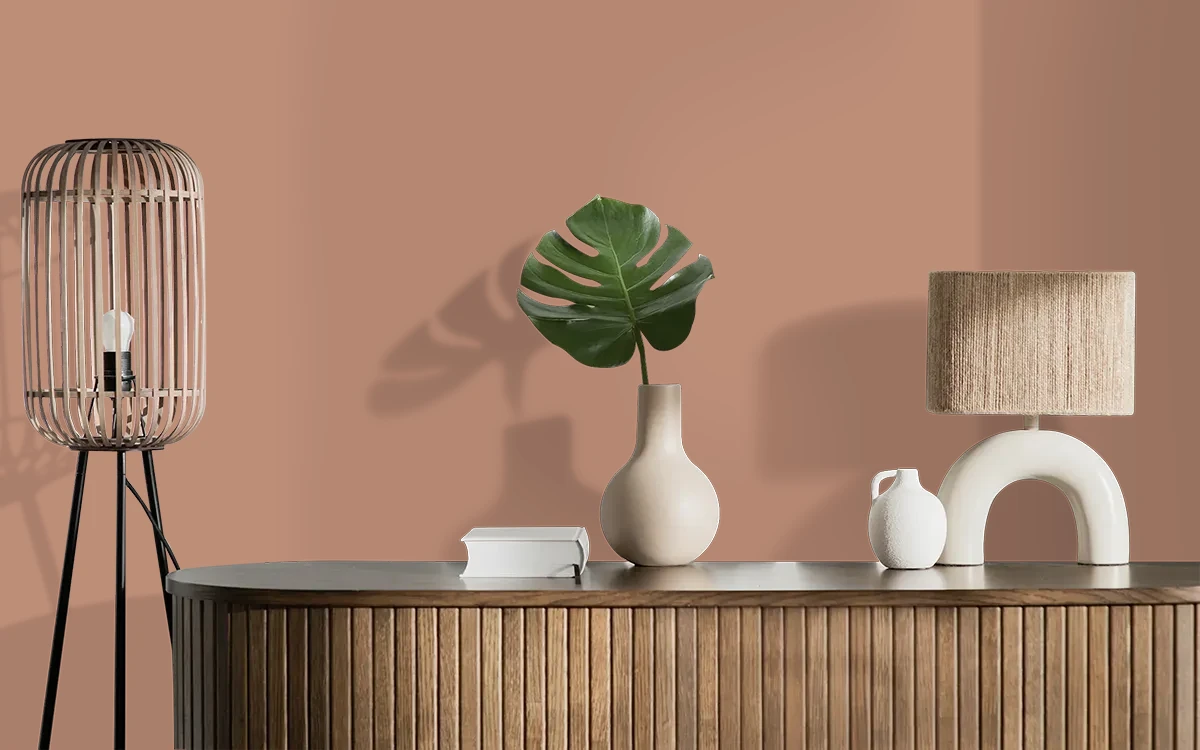 Nippon Paint's RUSTIC LEATHER color on different wall surfaces.