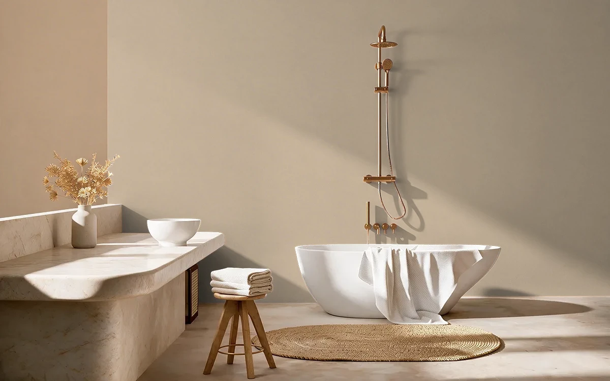 Nippon Paint's RUSTIC REDWOOD color on different wall surfaces.