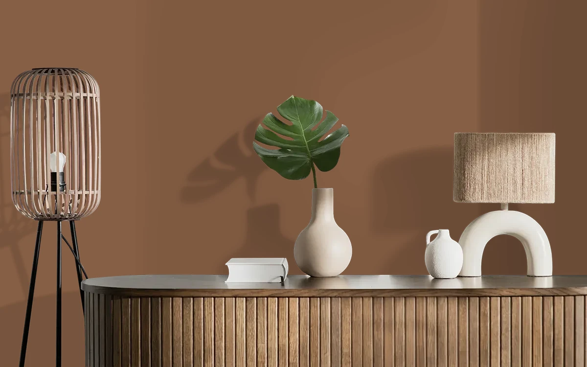 Nippon Paint's SABLE BROWN color on different wall surfaces.