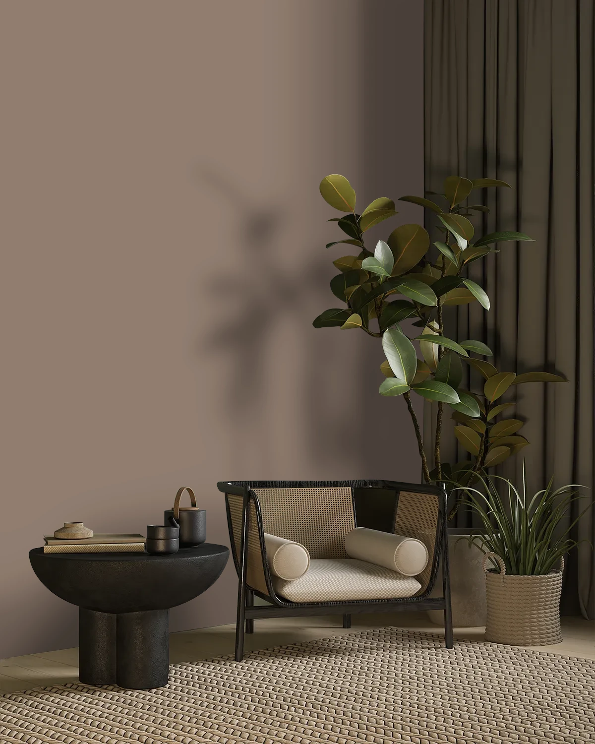 Nippon Paint's SABLE RADIANCE color on a beautifully decorated wall.