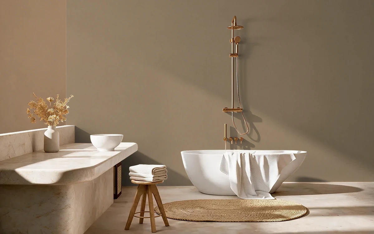 Nippon Paint's SADDLE UP color on different wall surfaces.
