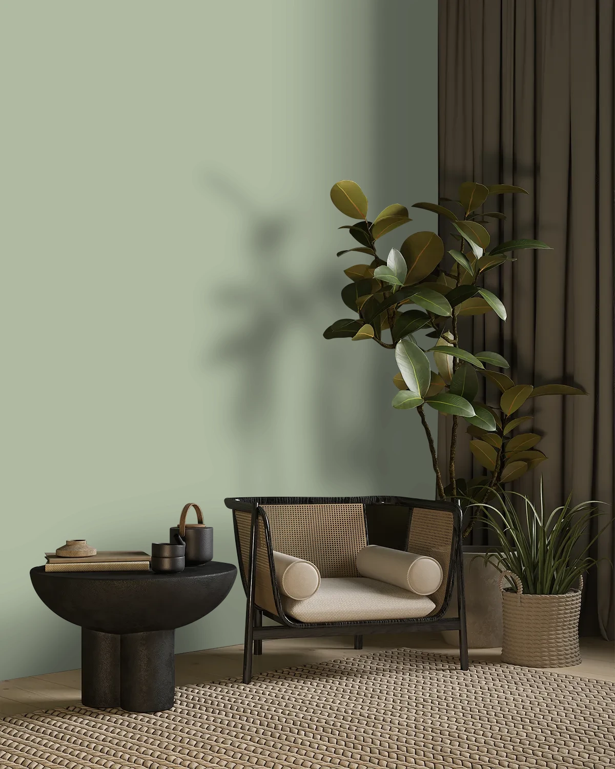Nippon Paint's SAGE BURST color on a beautifully decorated wall.