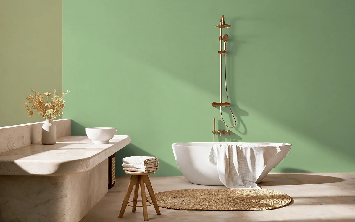 Nippon Paint's SAGE ZEST color on different wall surfaces.