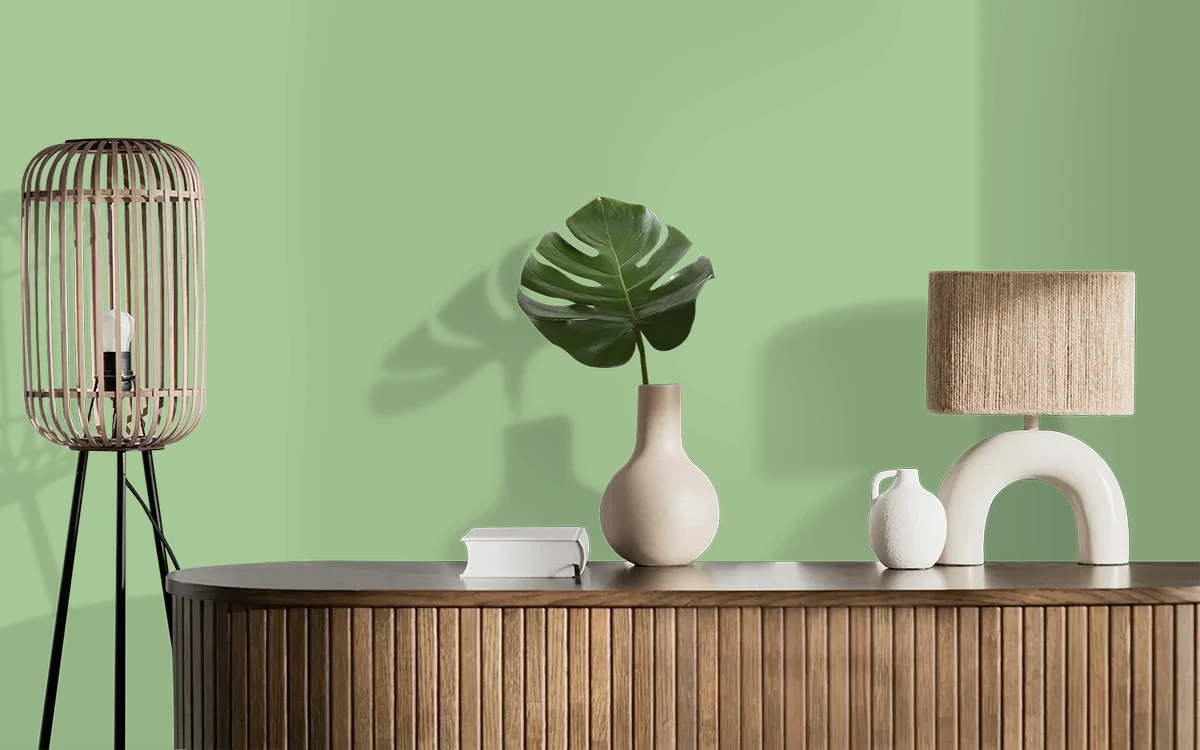 Nippon Paint's SAGE ZEST color on different wall surfaces.