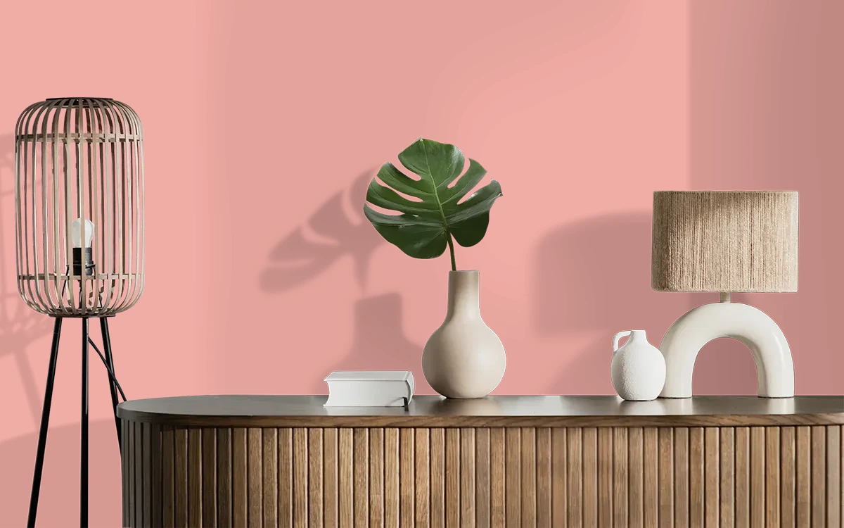 Nippon Paint's SALMON BISQUE color on different wall surfaces.