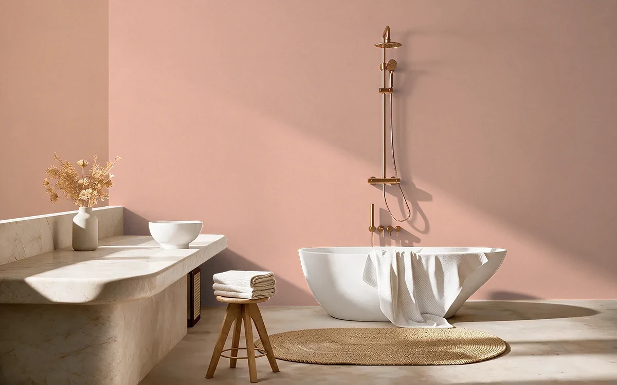 Nippon Paint's SALMON RUSH color on different wall surfaces.