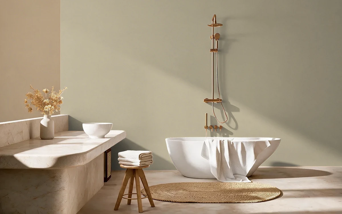Nippon Paint's SANDED BIRCH color on different wall surfaces.
