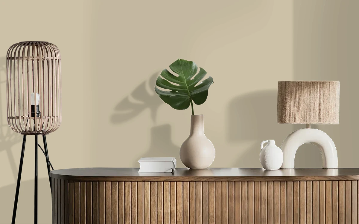Nippon Paint's SANDED BIRCH color on different wall surfaces.