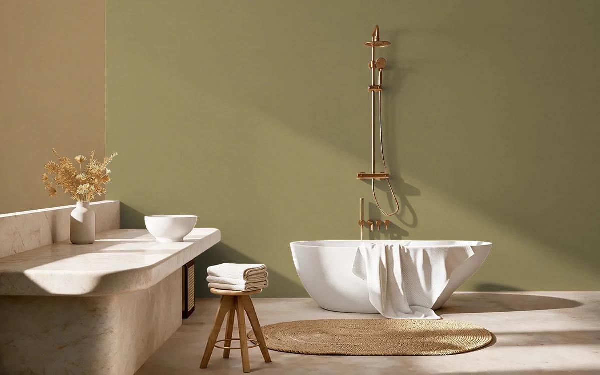 Nippon Paint's SANDLE TAN color on different wall surfaces.