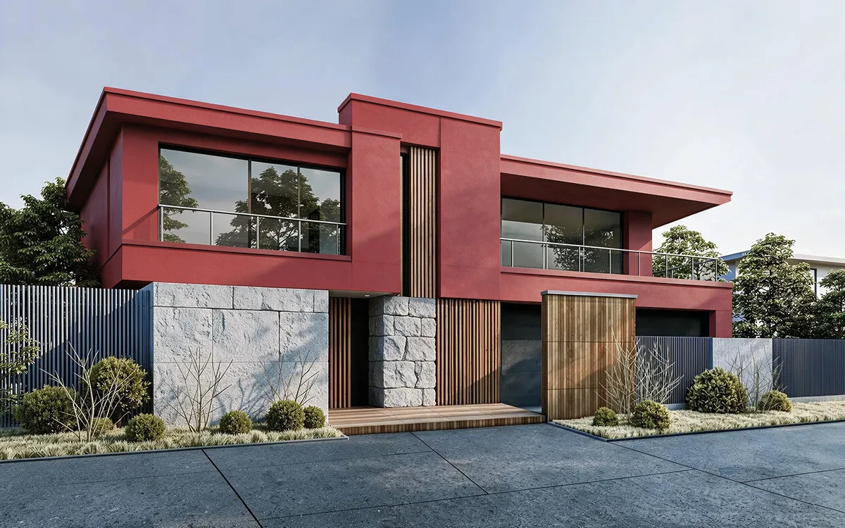 Nippon Paint's SASHAY RED color on different wall surfaces.