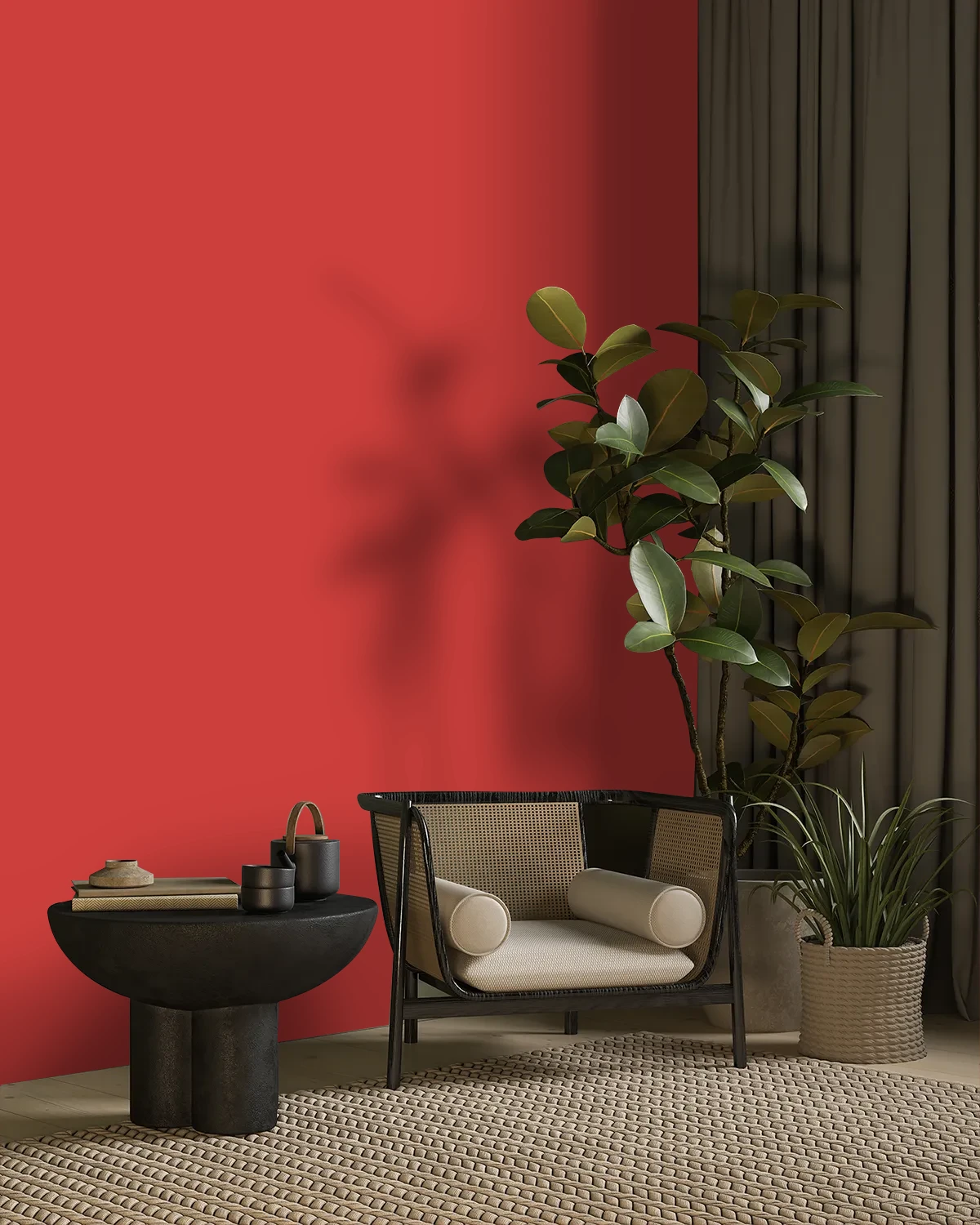 Nippon Paint's SASHAY RED color on a beautifully decorated wall.