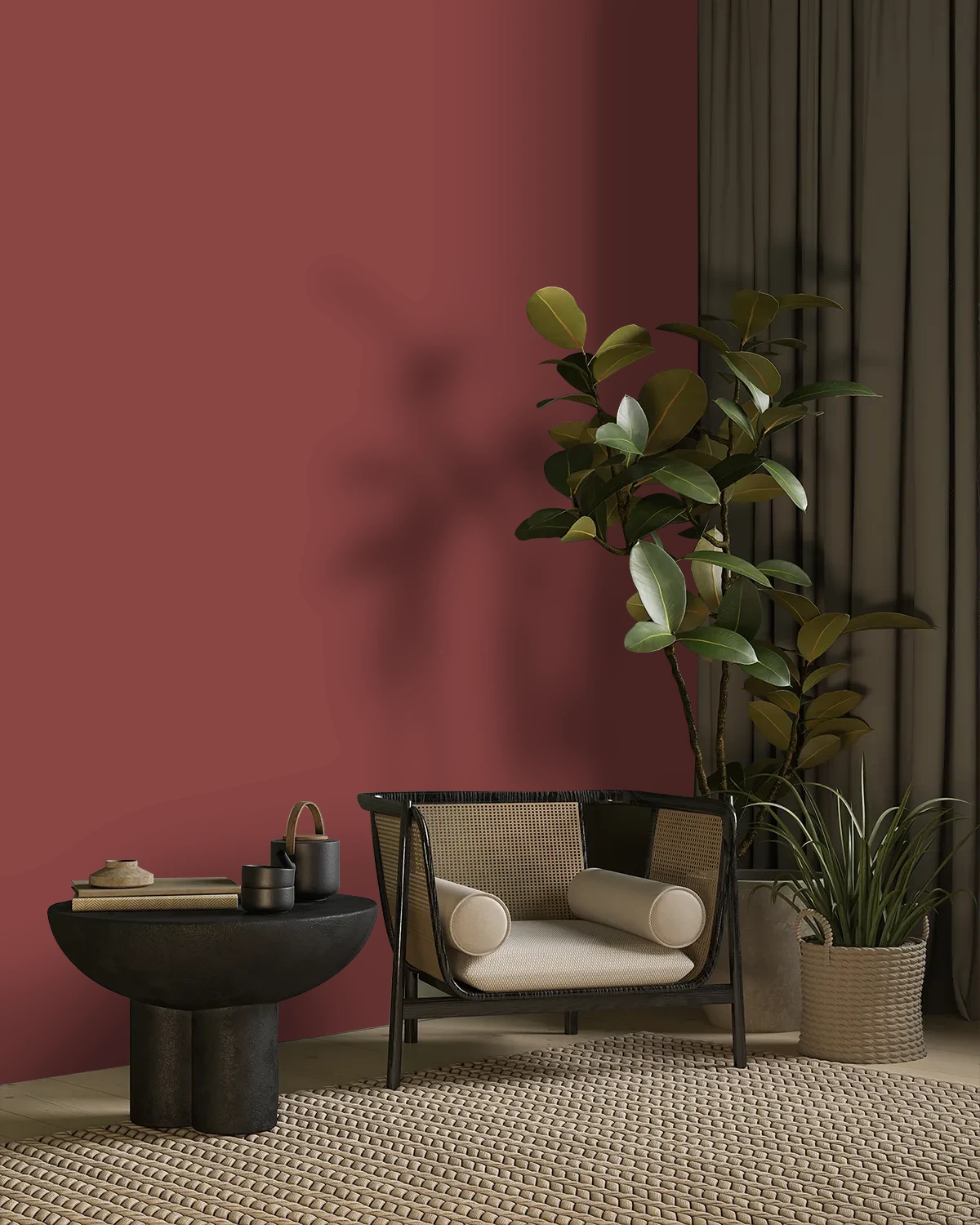 Nippon Paint's SCARLET OAK color on a beautifully decorated wall.