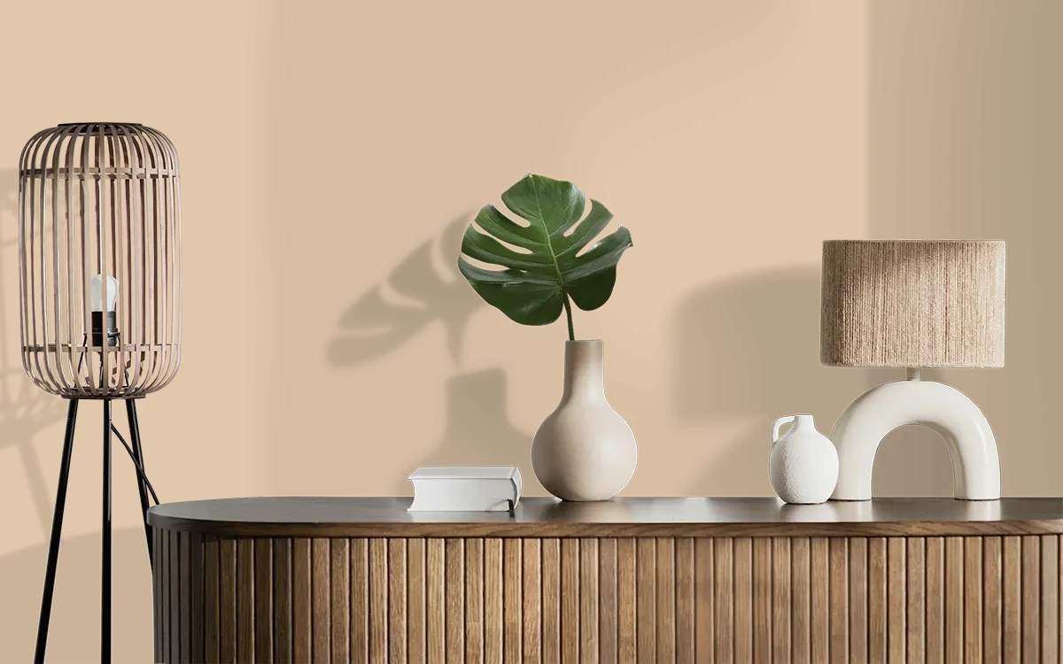 Nippon Paint's SCENTED SANDALWOOD color on different wall surfaces.