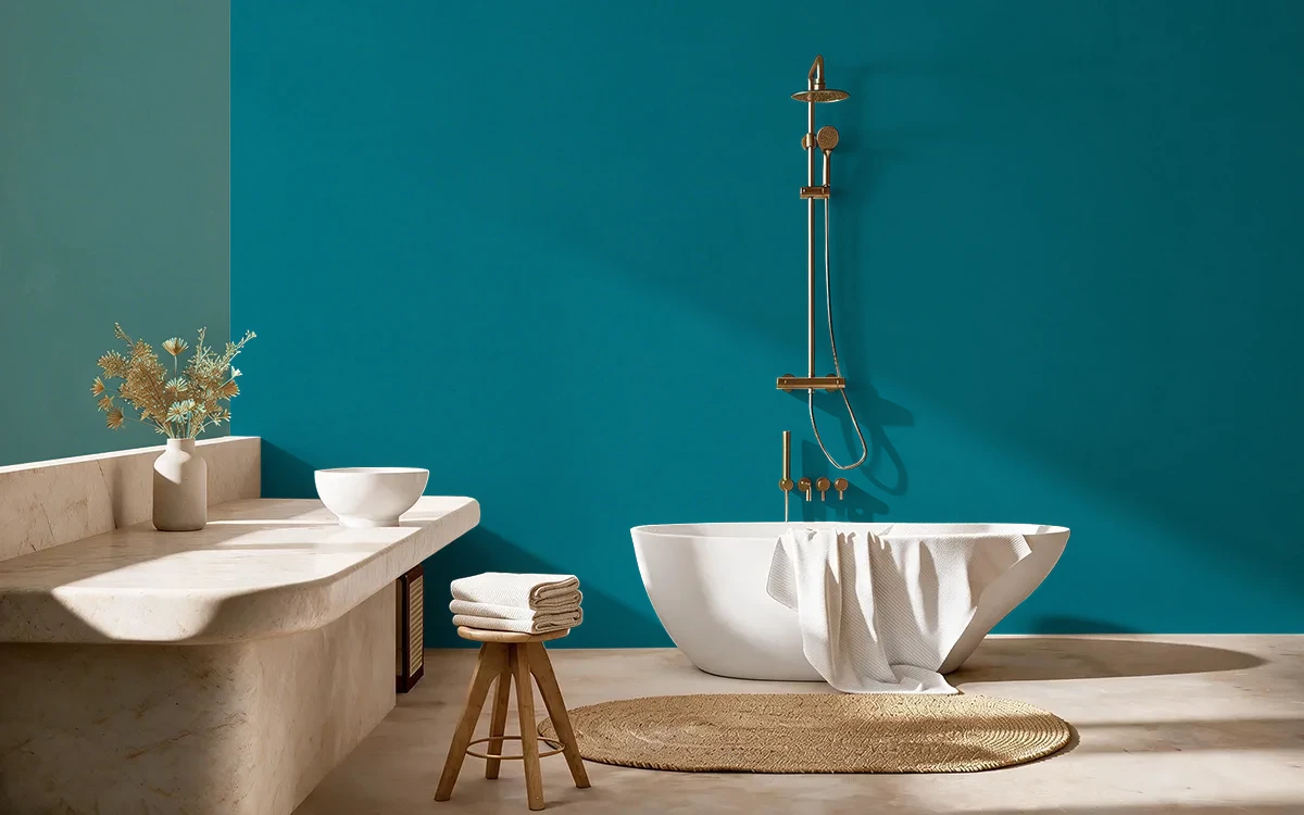 Nippon Paint's SEA BALM color on different wall surfaces.
