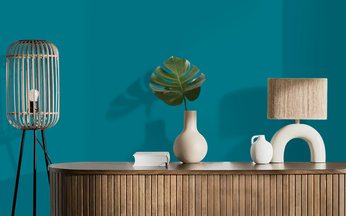 Nippon Paint's SEA BALM color on different wall surfaces.