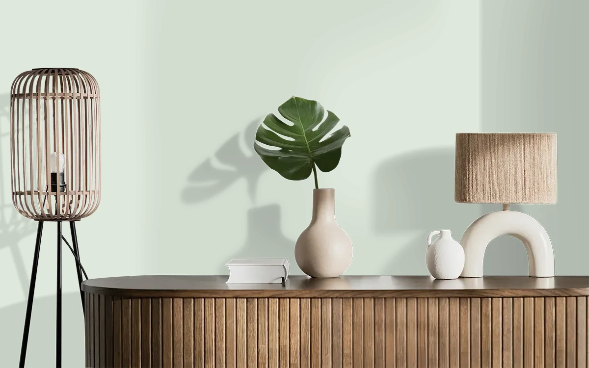 Nippon Paint's SEA BREEZE color on different wall surfaces.