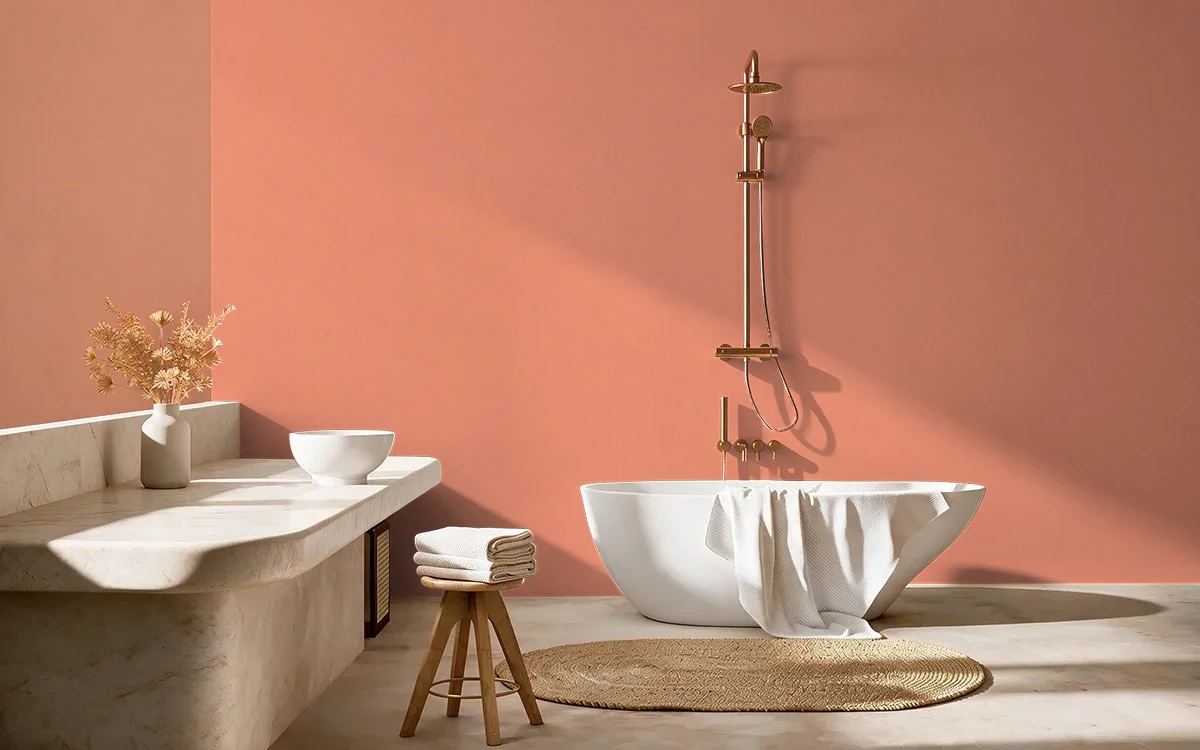 Nippon Paint's SEA OF CORAL color on different wall surfaces.