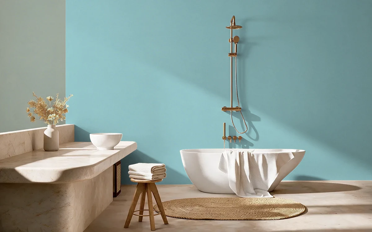 Nippon Paint's SEABREEZE color on different wall surfaces.