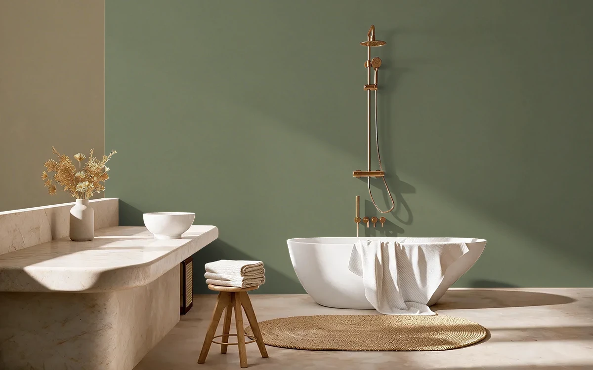 Nippon Paint's SEAFOAM SMOKE color on different wall surfaces.
