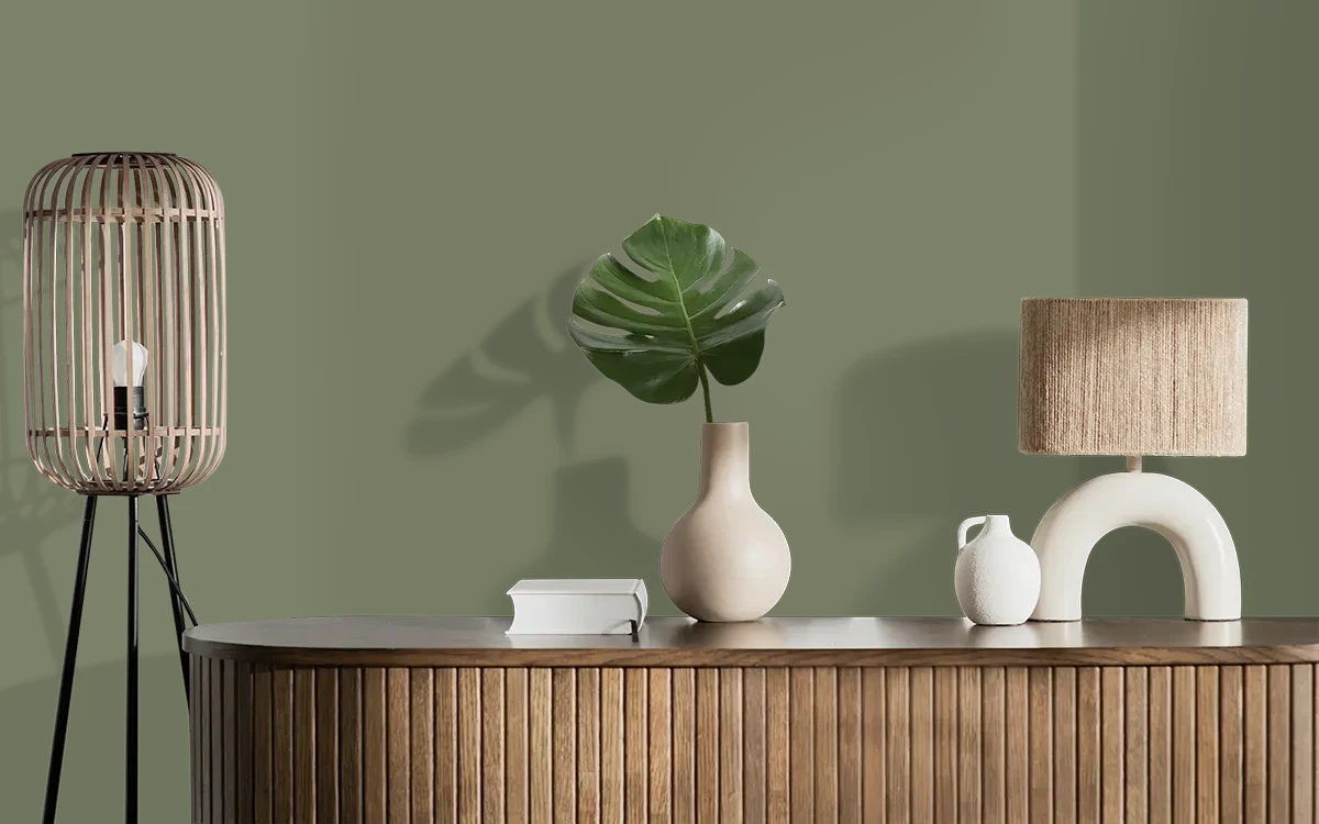 Nippon Paint's SEAFOAM SMOKE color on different wall surfaces.