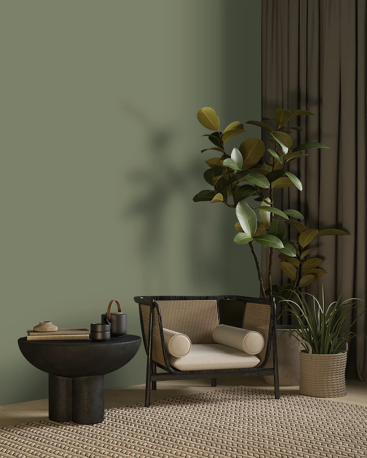 Nippon Paint's SEAFOAM SMOKE color on a beautifully decorated wall.