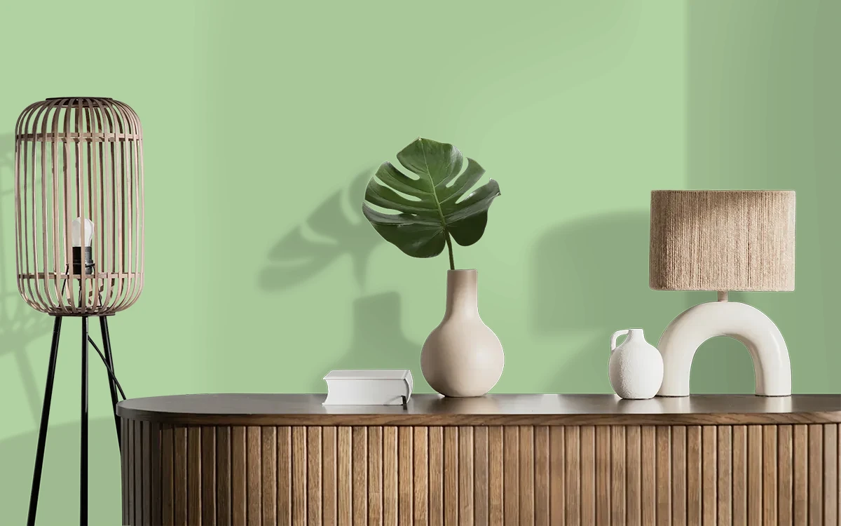 Nippon Paint's SECRET GARDEN color on different wall surfaces.