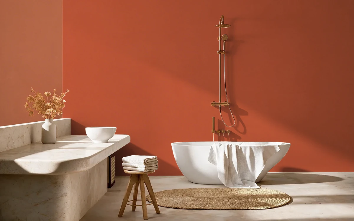 Nippon Paint's SETTING SUN color on different wall surfaces.