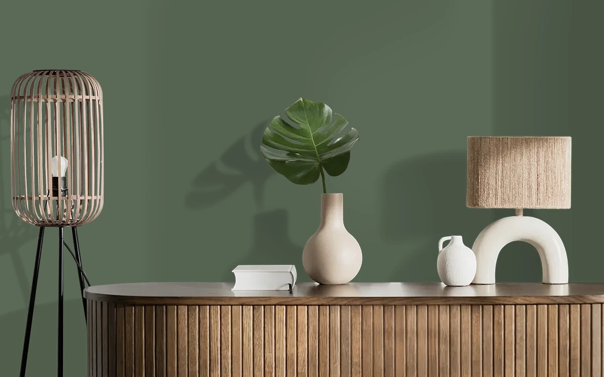 Nippon Paint's SHADED CANOPY color on different wall surfaces.