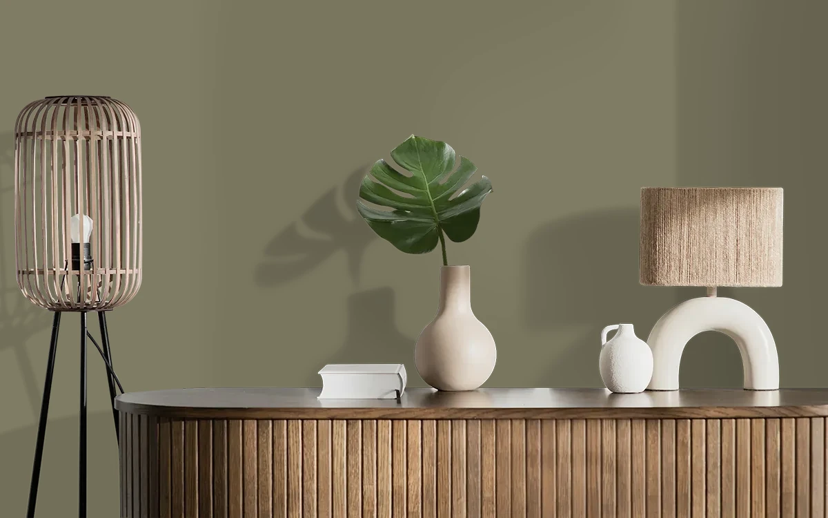 Nippon Paint's SHADY SPOT color on different wall surfaces.