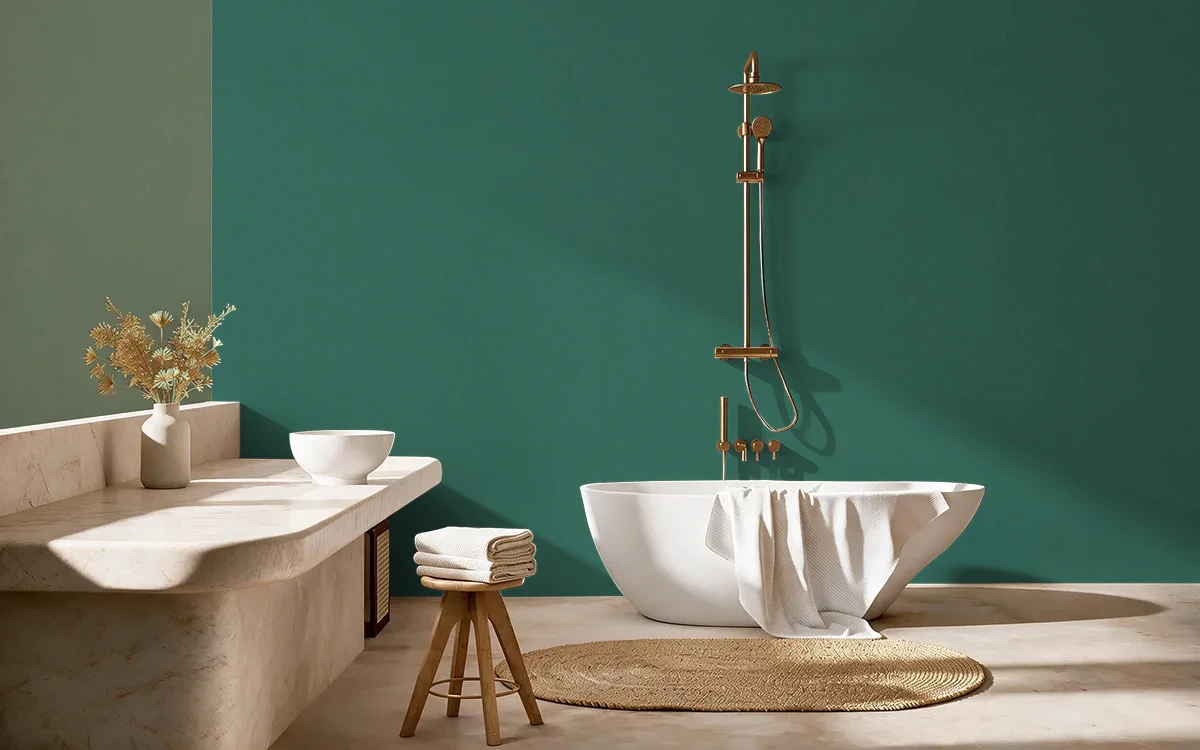 Nippon Paint's SHAMROCK RADIANT color on different wall surfaces.