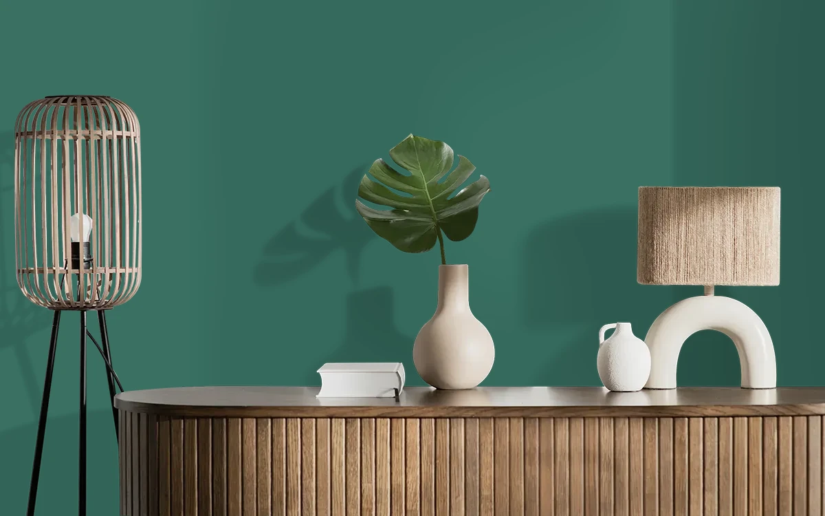 Nippon Paint's SHAMROCK RADIANT color on different wall surfaces.