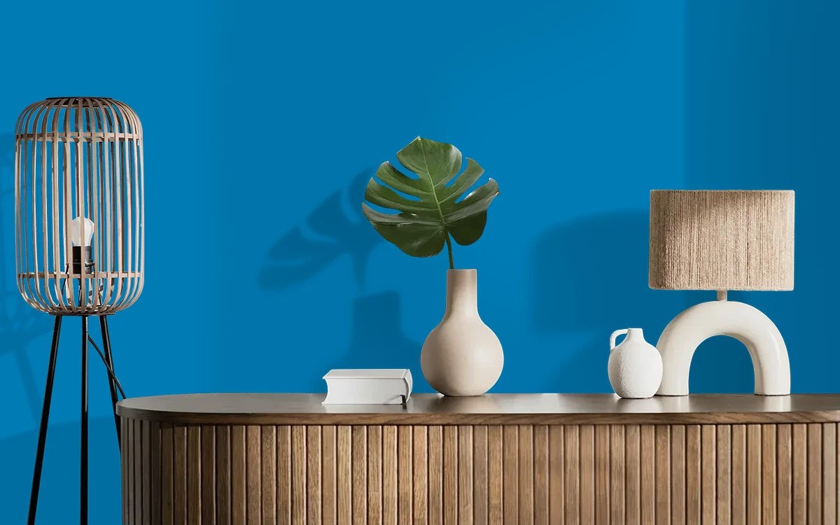 Nippon Paint's SHANGHAI BLUES color on different wall surfaces.