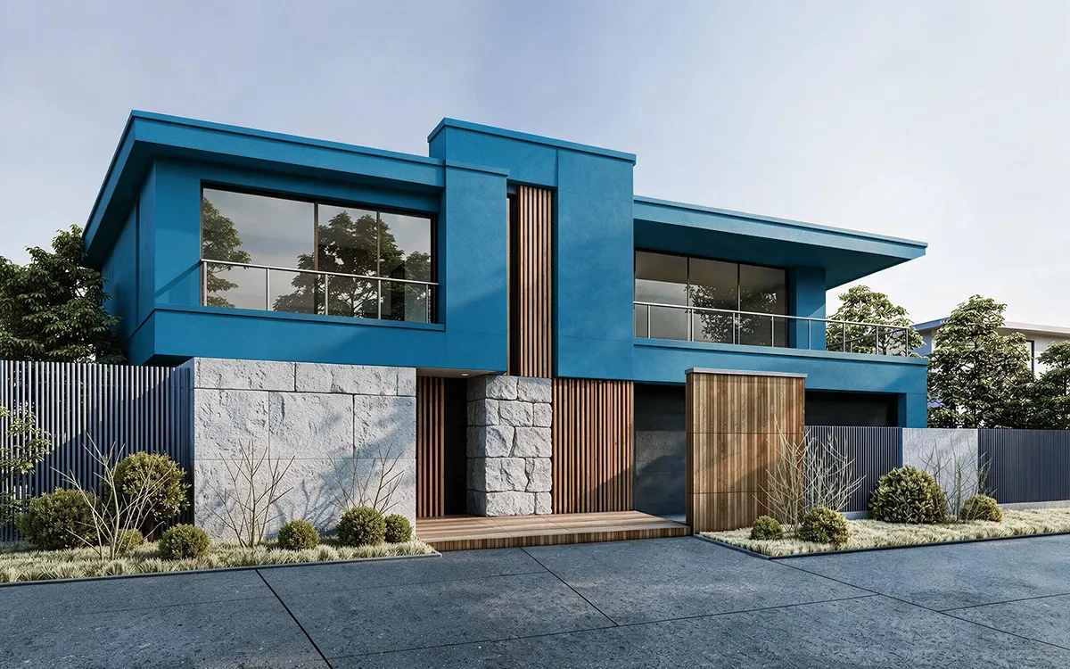 Nippon Paint's SHANGHAI BLUES color on different wall surfaces.