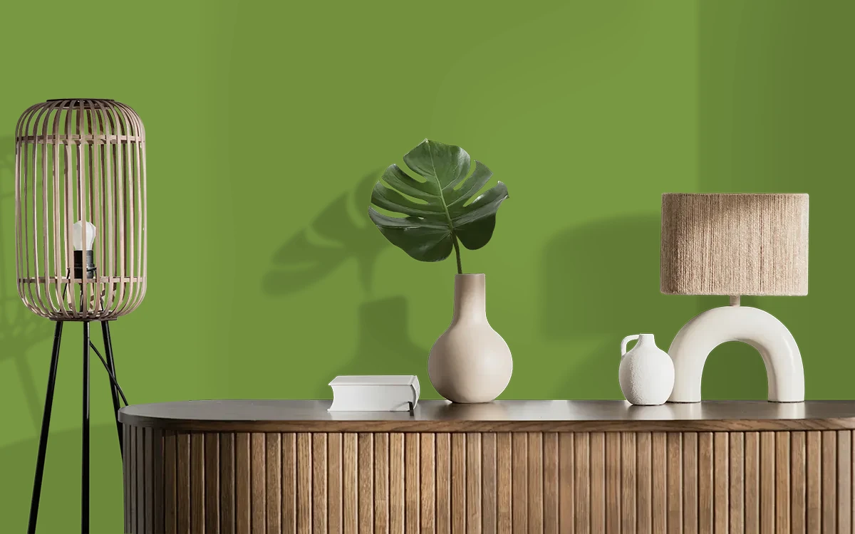 Nippon Paint's SHERWOOD ADVENTURE color on different wall surfaces.