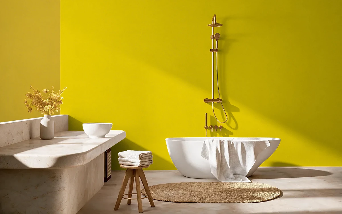 Nippon Paint's SHOCKING YELLOW color on different wall surfaces.