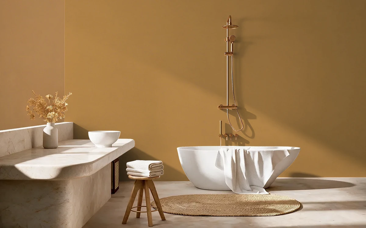 Nippon Paint's SHORTBREAD color on different wall surfaces.