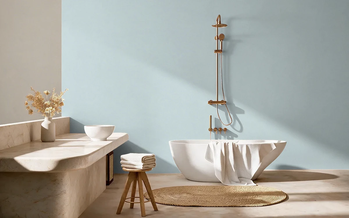 Nippon Paint's SHOWERING BLUE color on different wall surfaces.