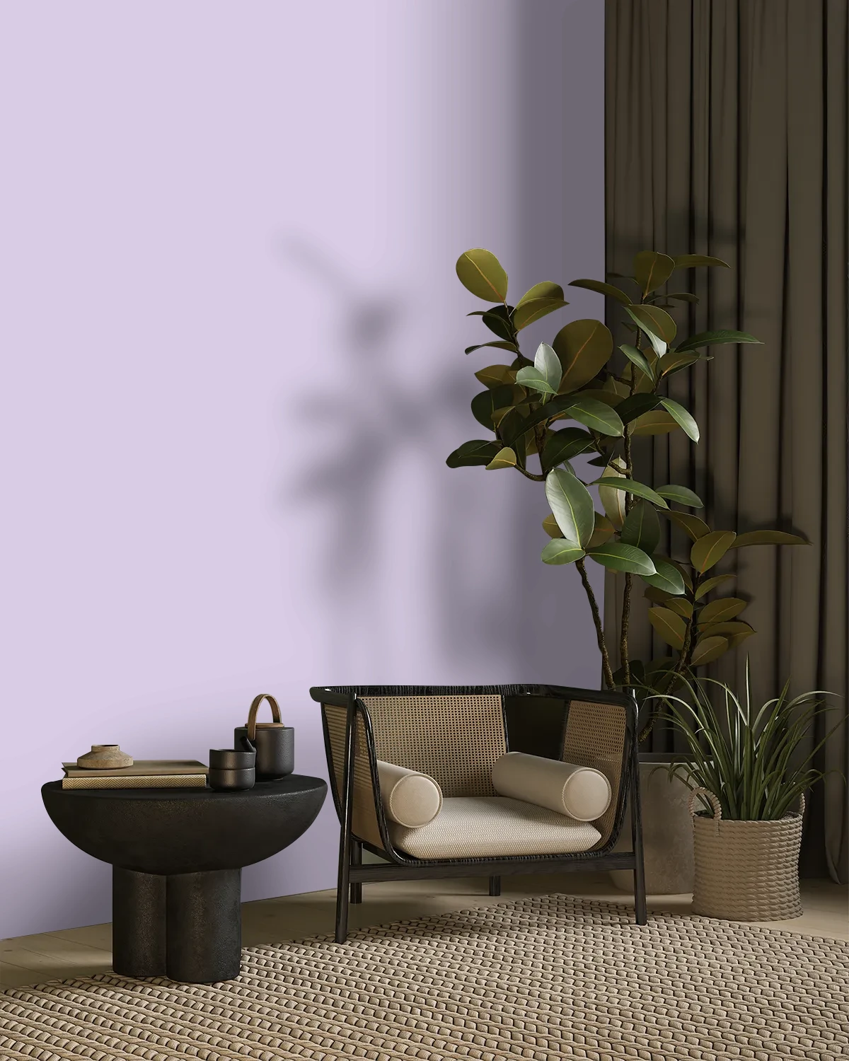 Nippon Paint's SMILING PURPLE color on a beautifully decorated wall.