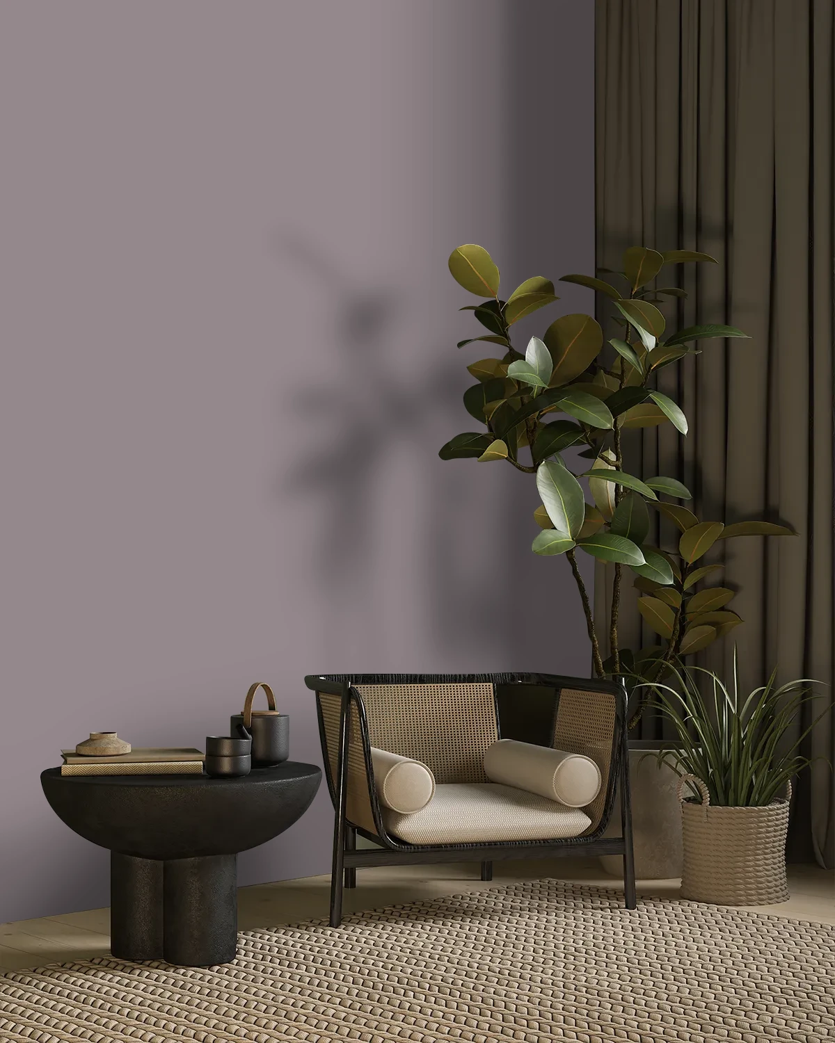 Nippon Paint's SMOKED VELVET color on a beautifully decorated wall.