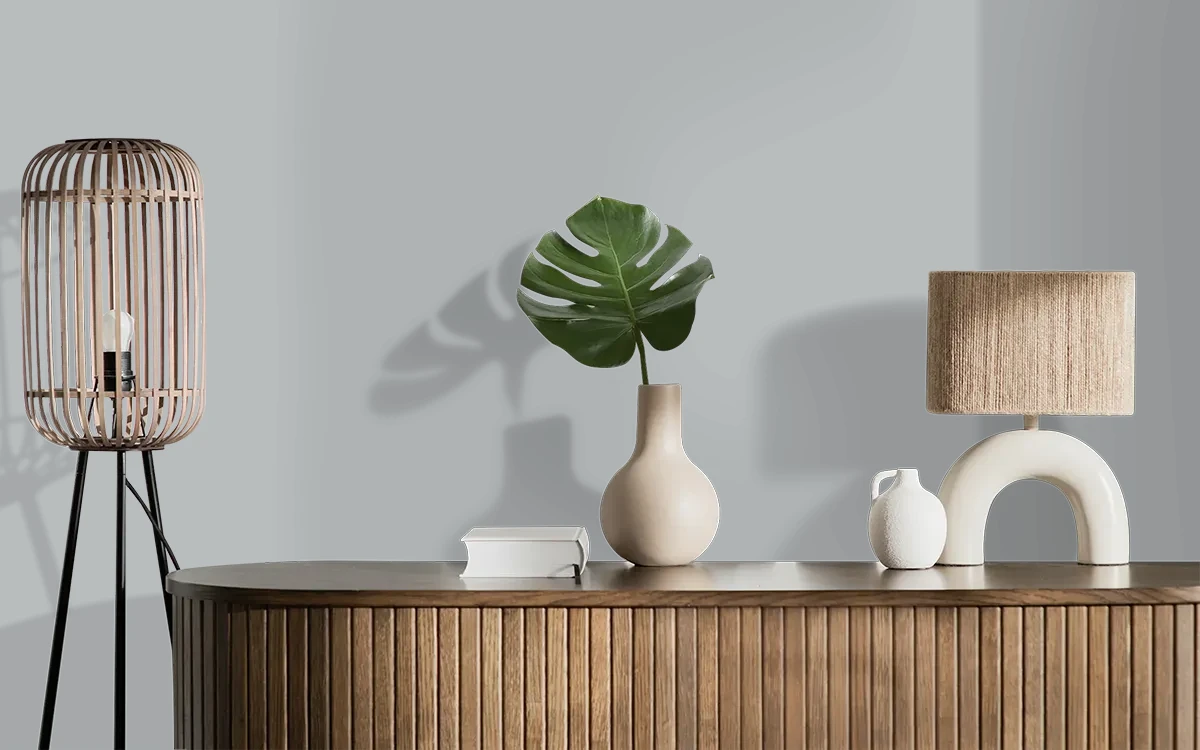 Nippon Paint's SMOKEY SLATE color on different wall surfaces.