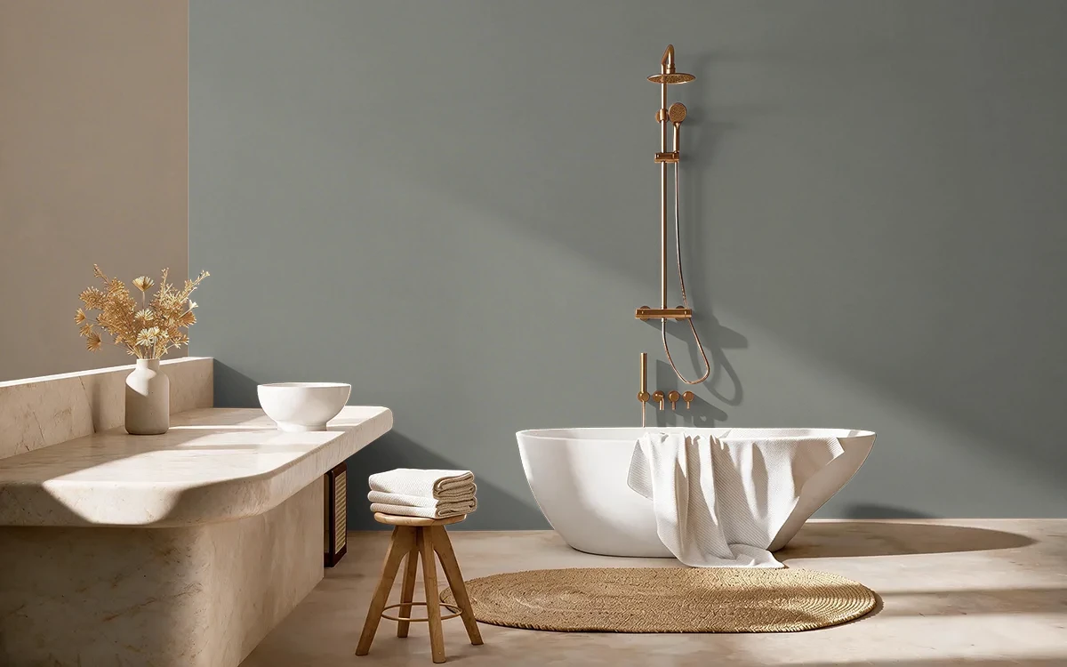 Nippon Paint's SMOKEY WINGS color on different wall surfaces.