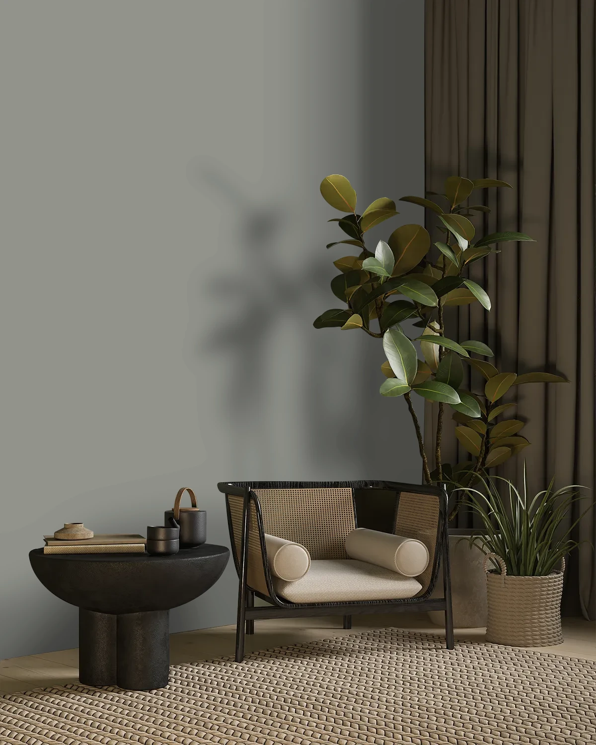 Nippon Paint's SMOKEY WINGS color on a beautifully decorated wall.