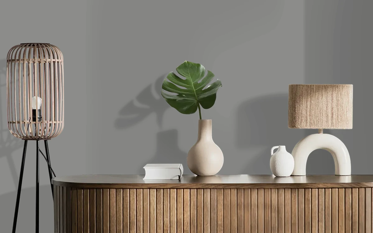 Nippon Paint's SMOKING GRAY color on different wall surfaces.