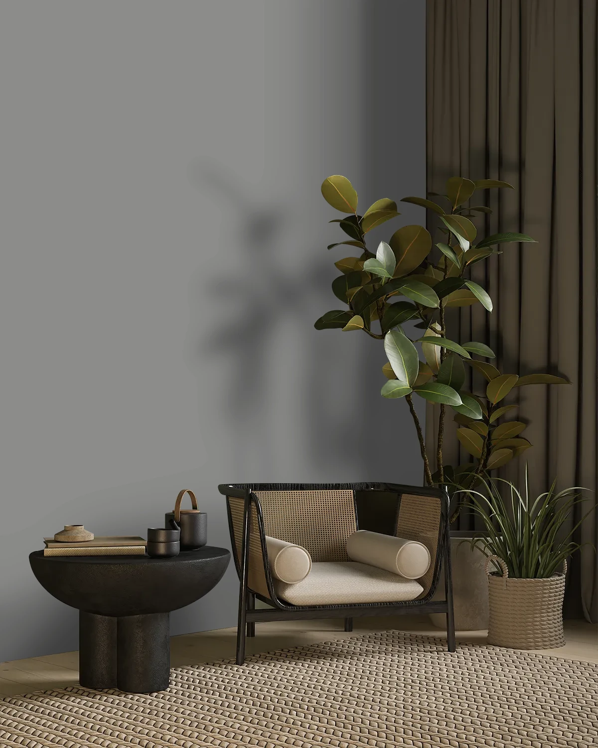 Nippon Paint's SMOKING GRAY color on a beautifully decorated wall.